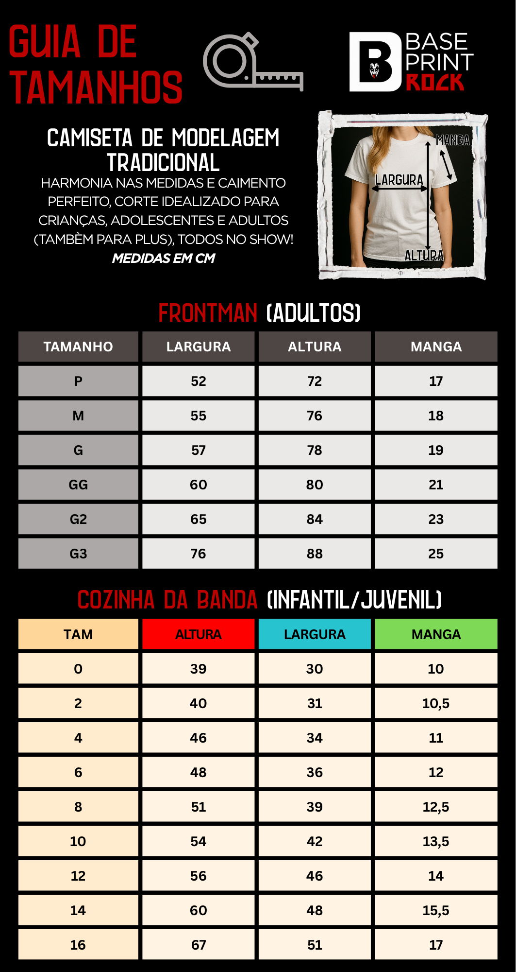 Tabela de medidas BP Rock
